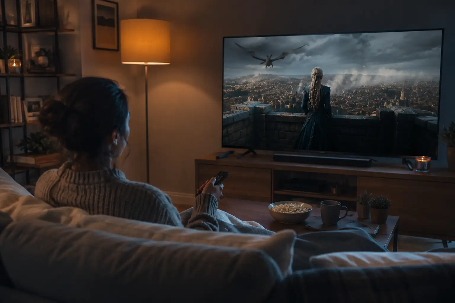 Una persona viendo la televisión en el salón